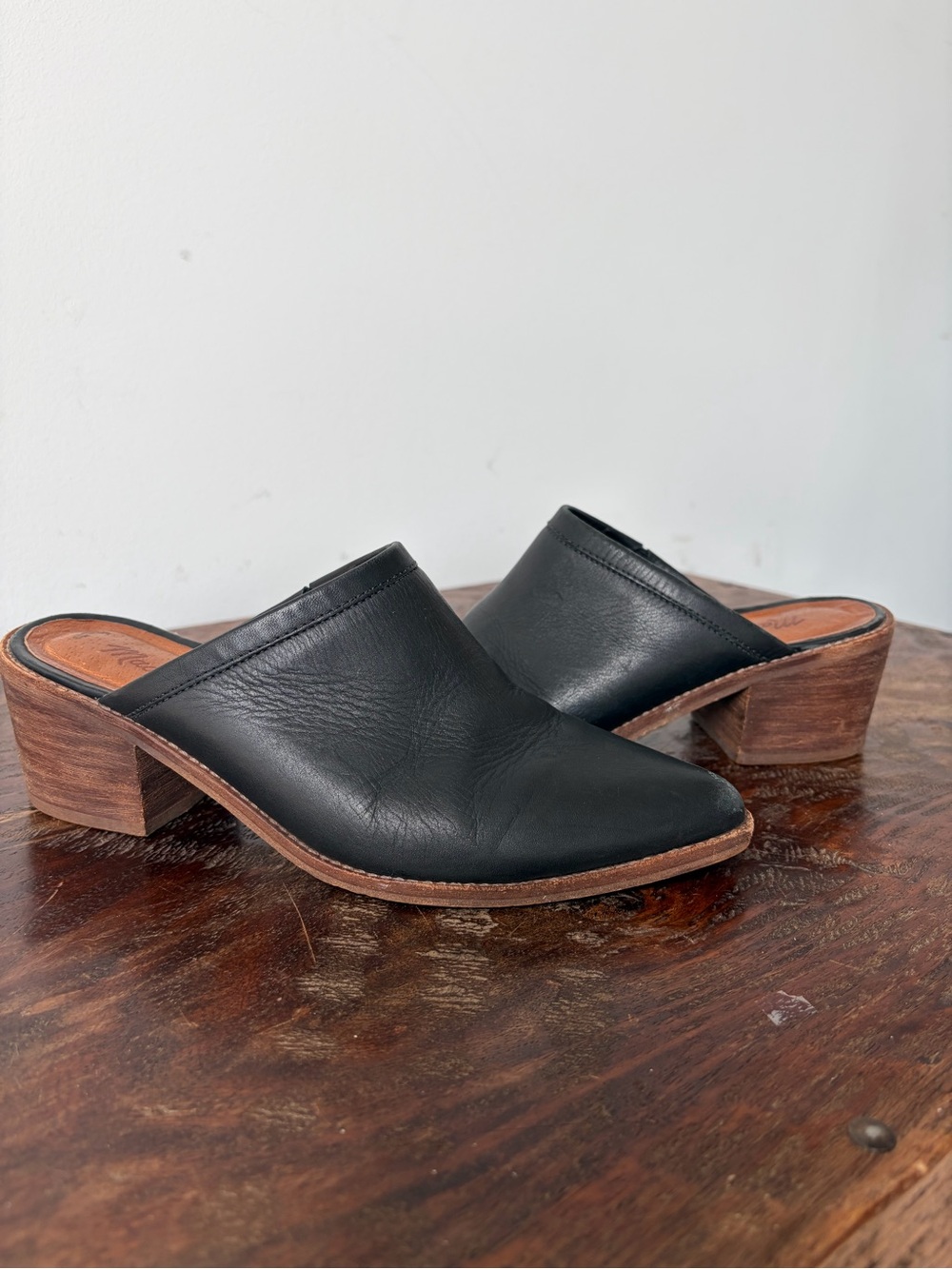 Madewell Black Leather Slip on Mule Heels